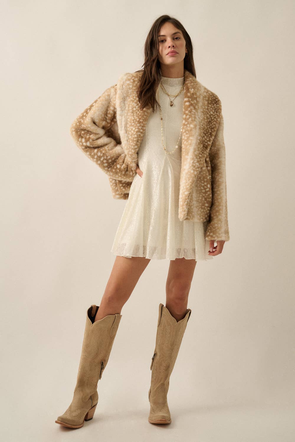 Bambi Deer-Print Faux Fur Jacket
