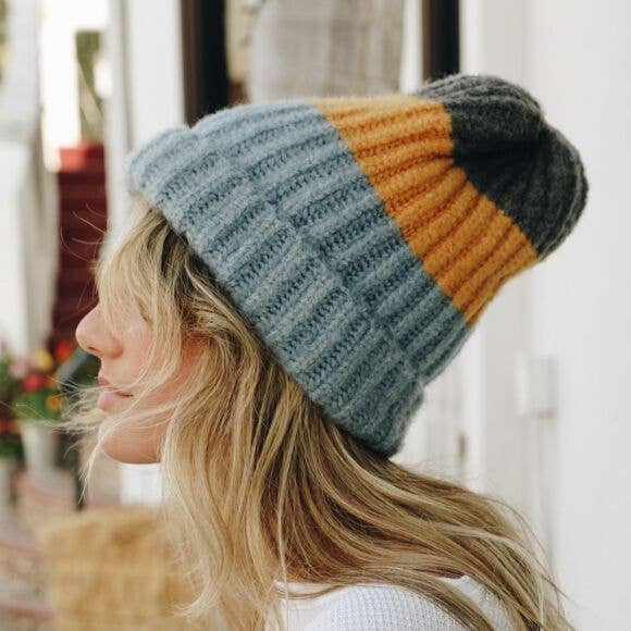 Cozy Color Block Wool Blend Knit Beanie