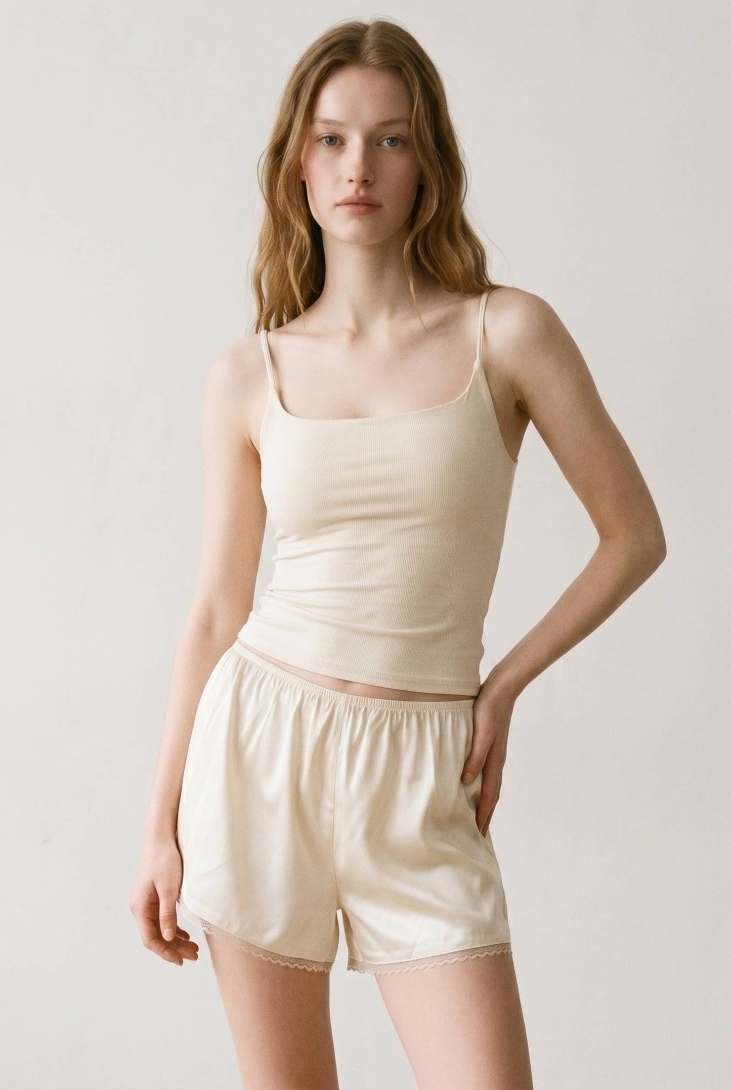 Satin Lace Trim Shorts