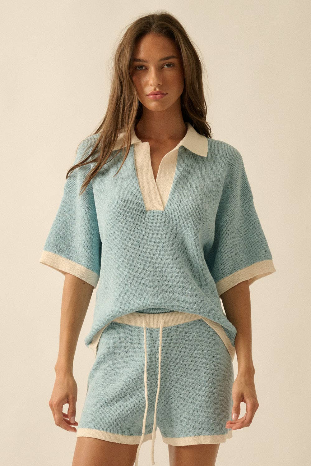 Ocean Short-Sleeve Polo Sweater