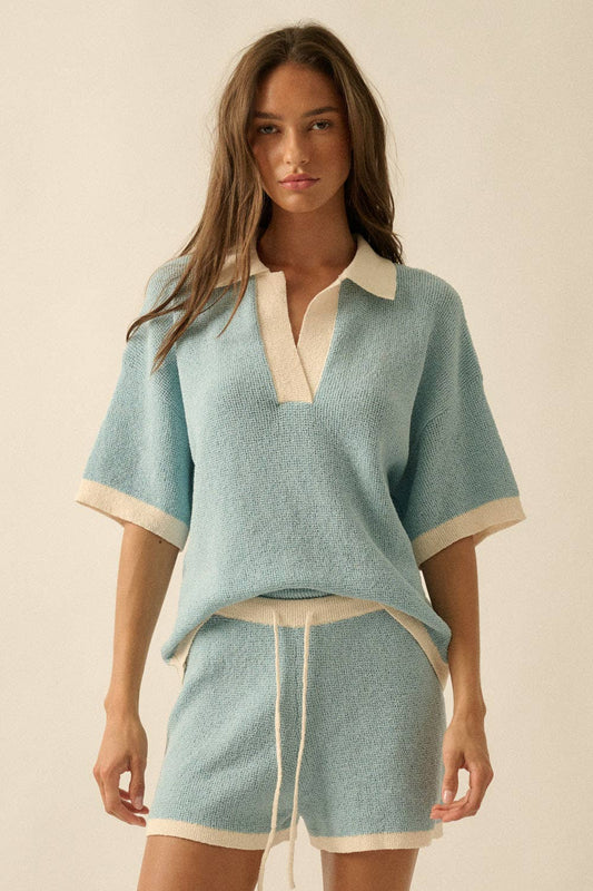 Ocean Short-Sleeve Polo Sweater