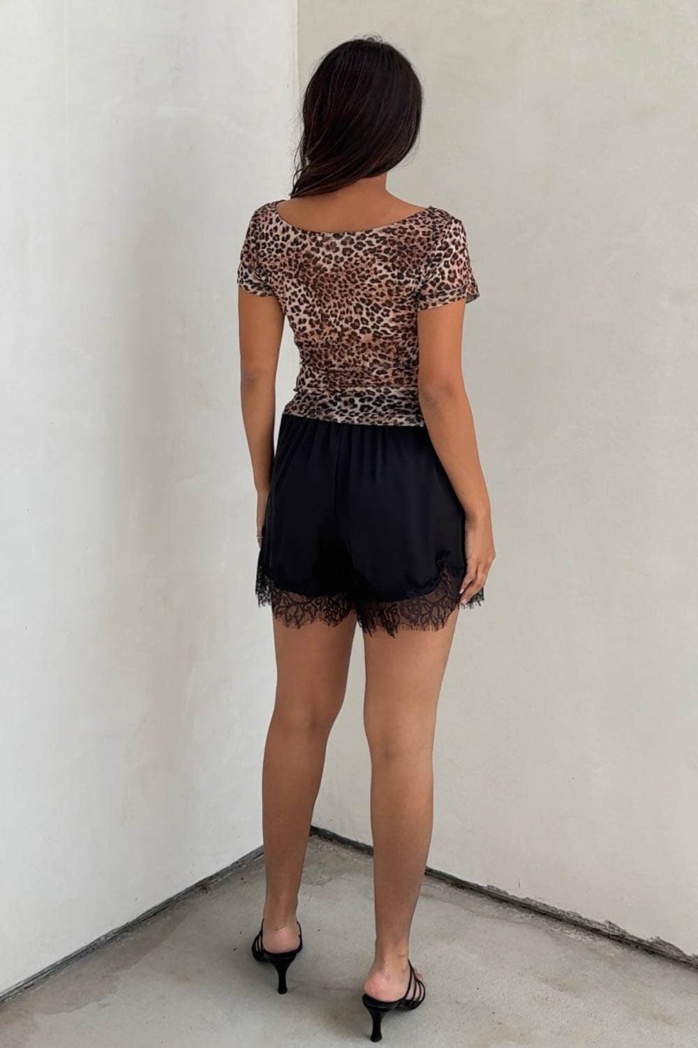Leopard Mesh Cowl Neck Top