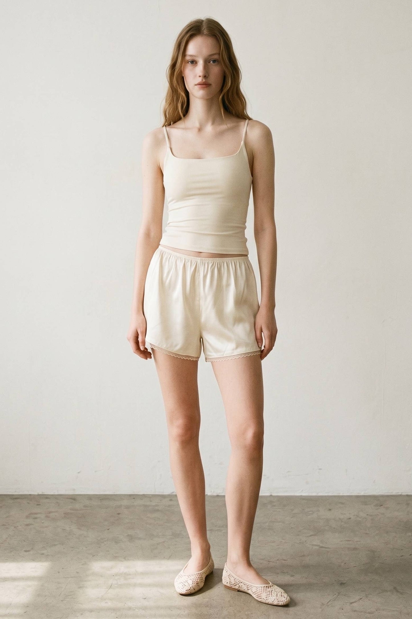 Satin Lace Trim Shorts