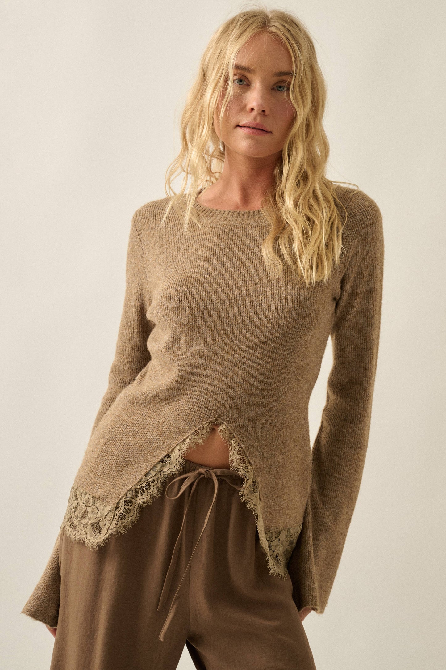 Sarah Solid Ribbed Bell-Sleeve Sweater