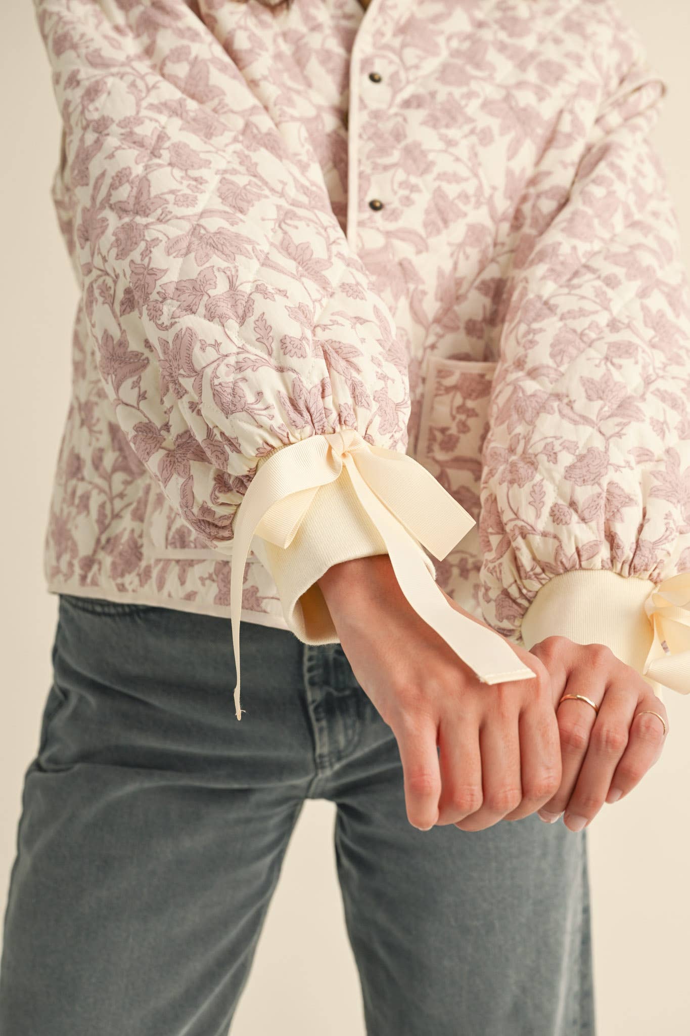 Francesca Floral Quilted Jacket with Ribbon Detail