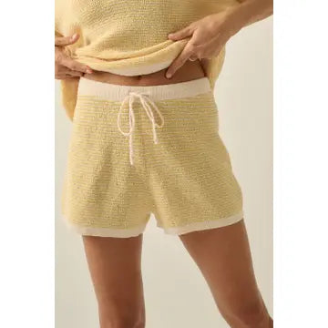 Sailor Striped Knit Wide-Leg Drawstring Sweater Shorts