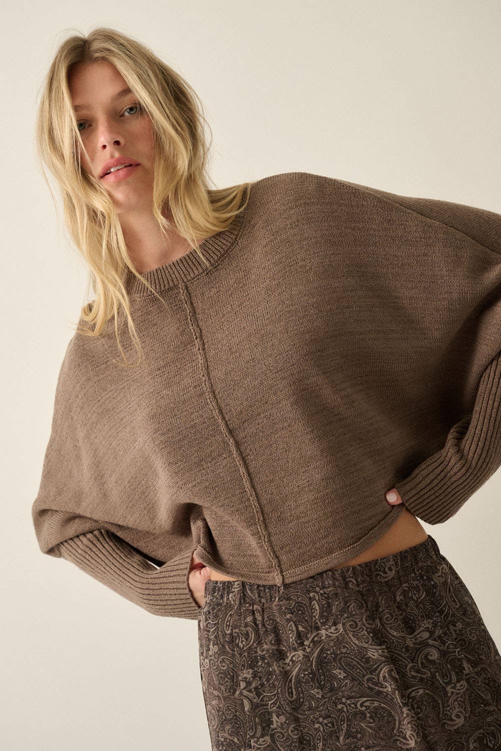 Dolman-Sleeve Cropped Sweater