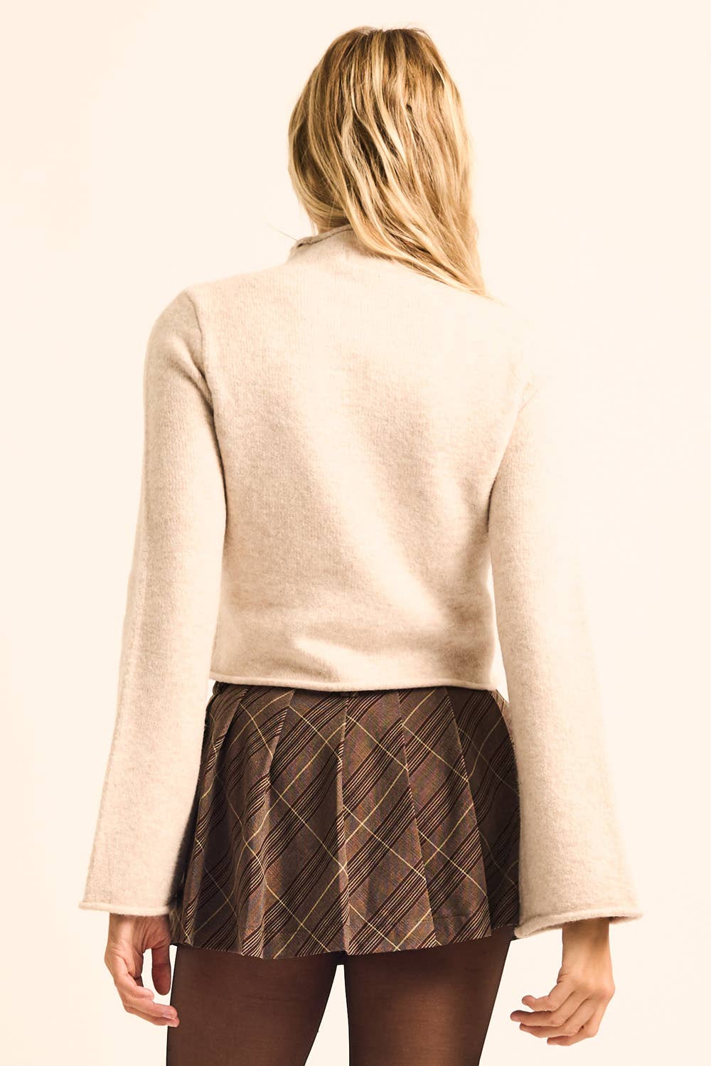 Bell-Sleeve Rolled-Edge Crop Sweater
