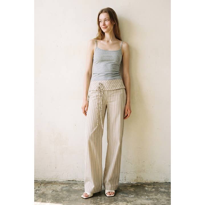 Striped Folded Waist Wrap Pants