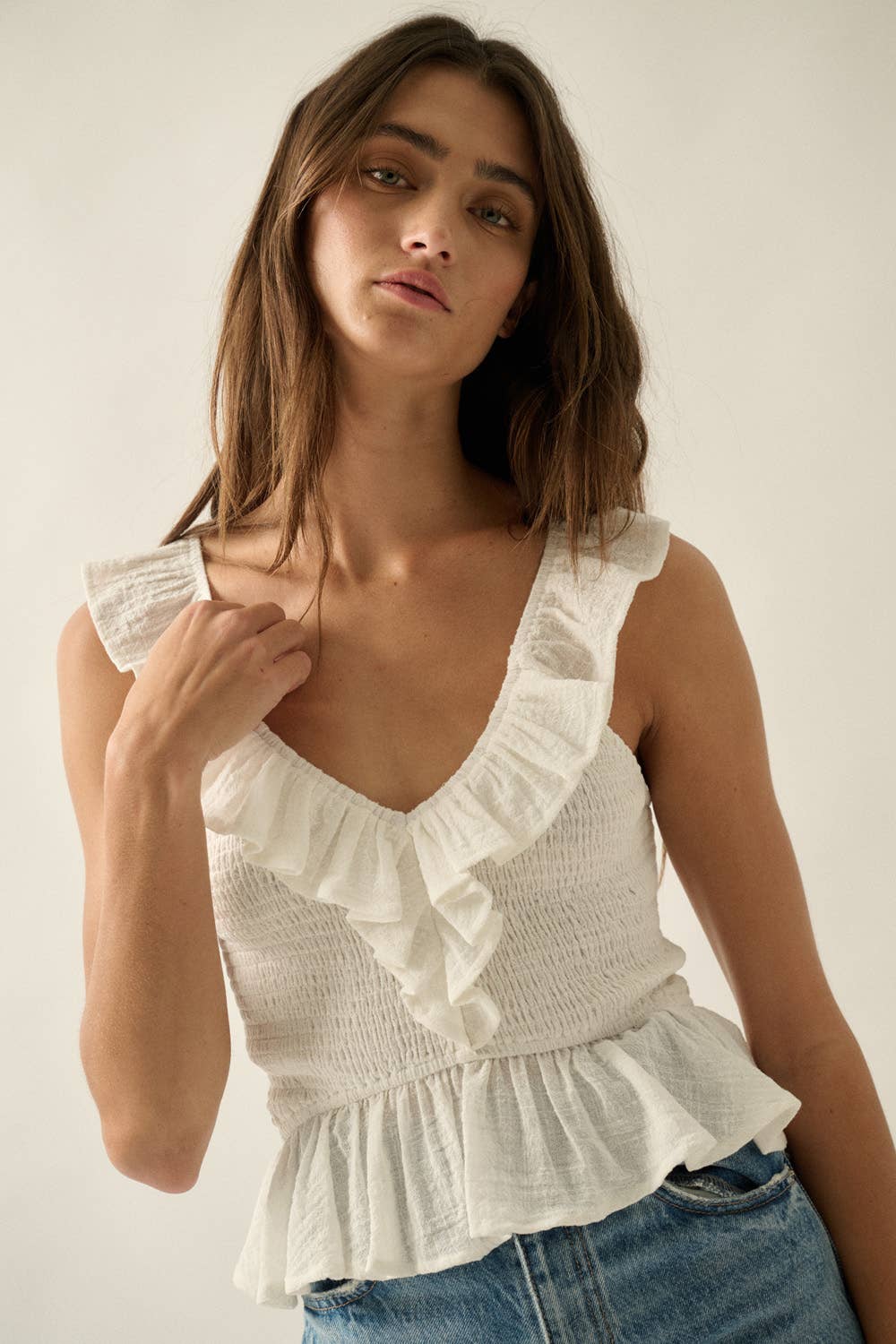 Sarah Smocked Ruffle Tank Top