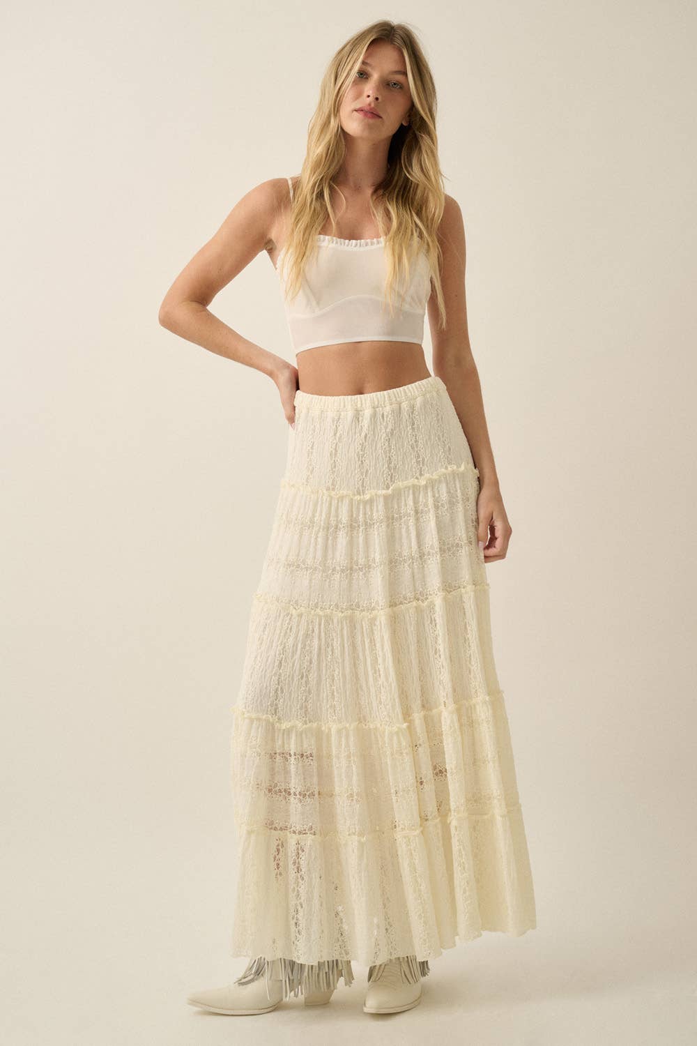 Angelica Lace Tiered Ruffle Maxi Skirt