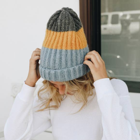 Cozy Color Block Wool Blend Knit Beanie