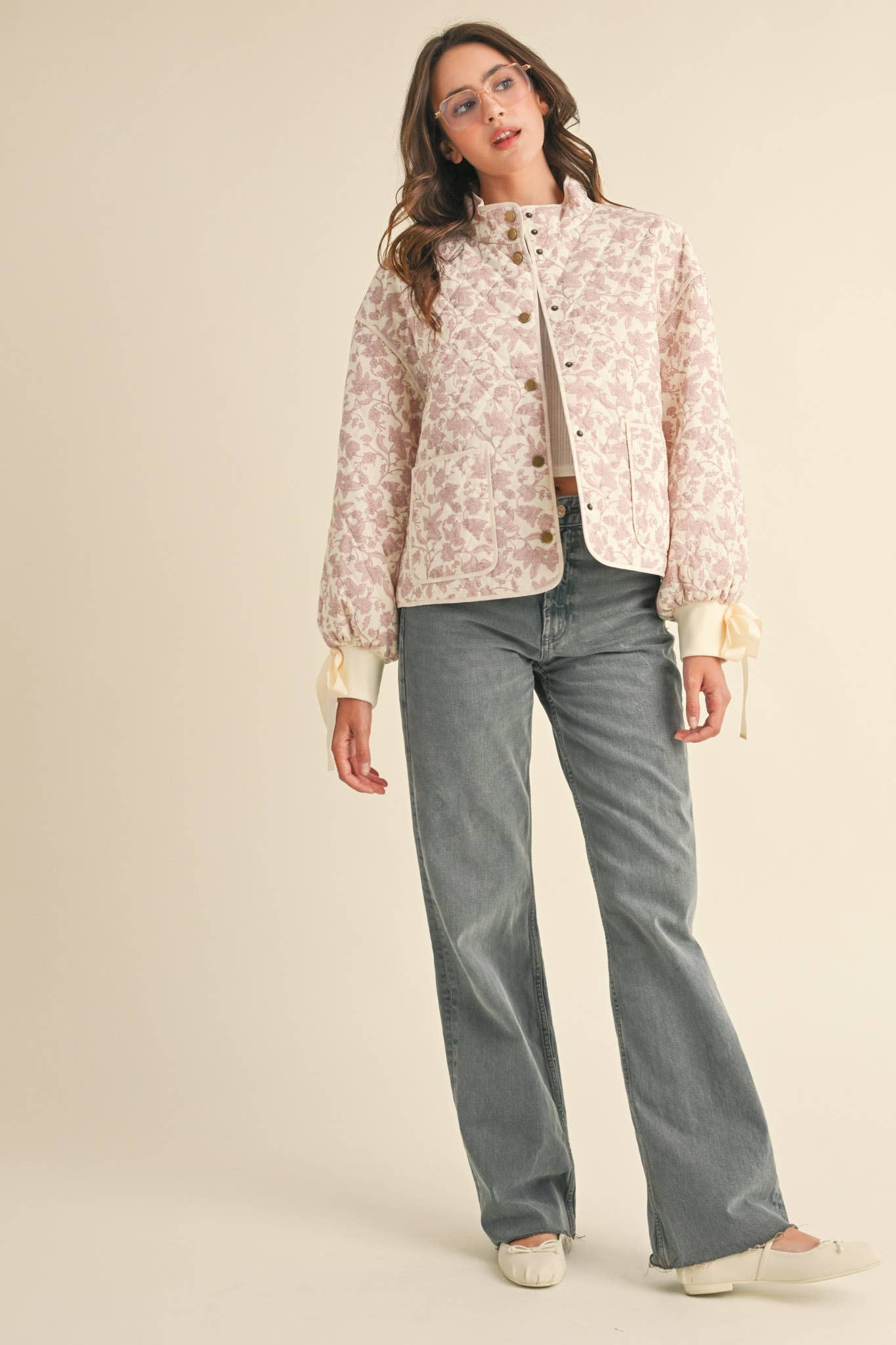 Francesca Floral Quilted Jacket with Ribbon Detail