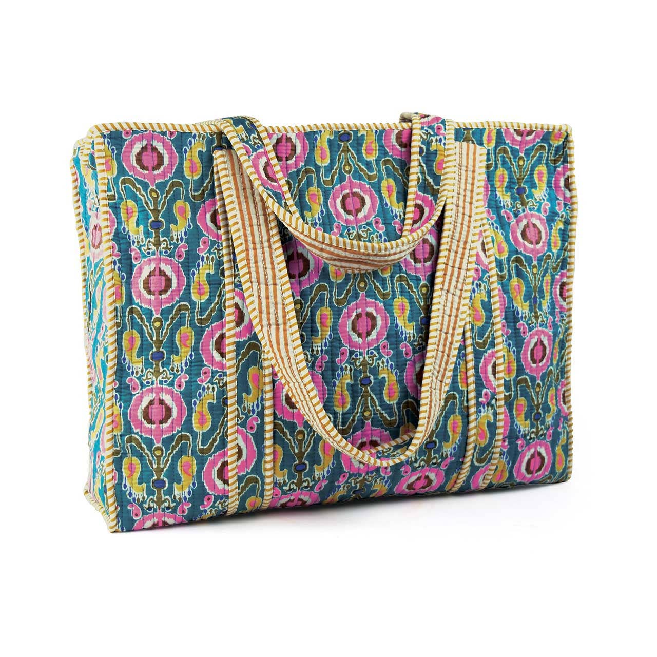 Lagoon Paisley Ikat Quilted Tote Bag