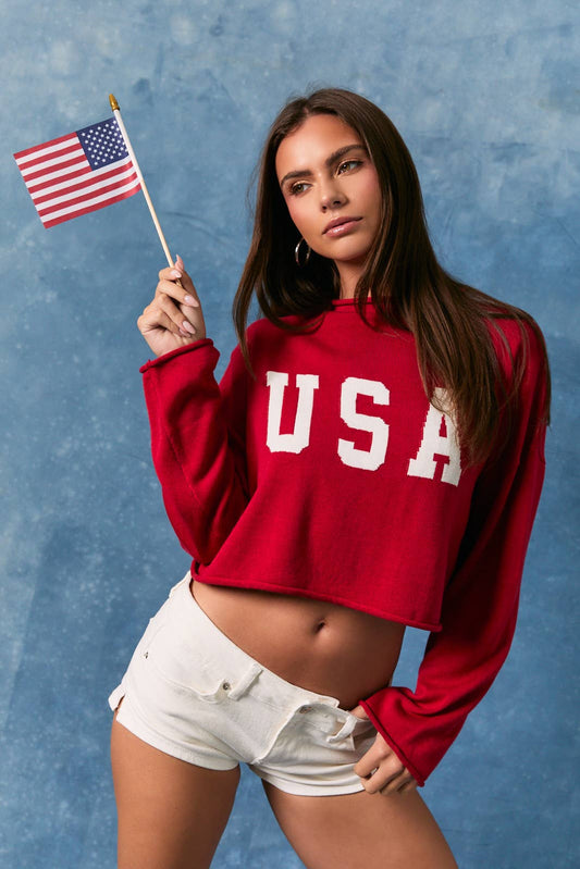 "USA" Mock Neck Sweater