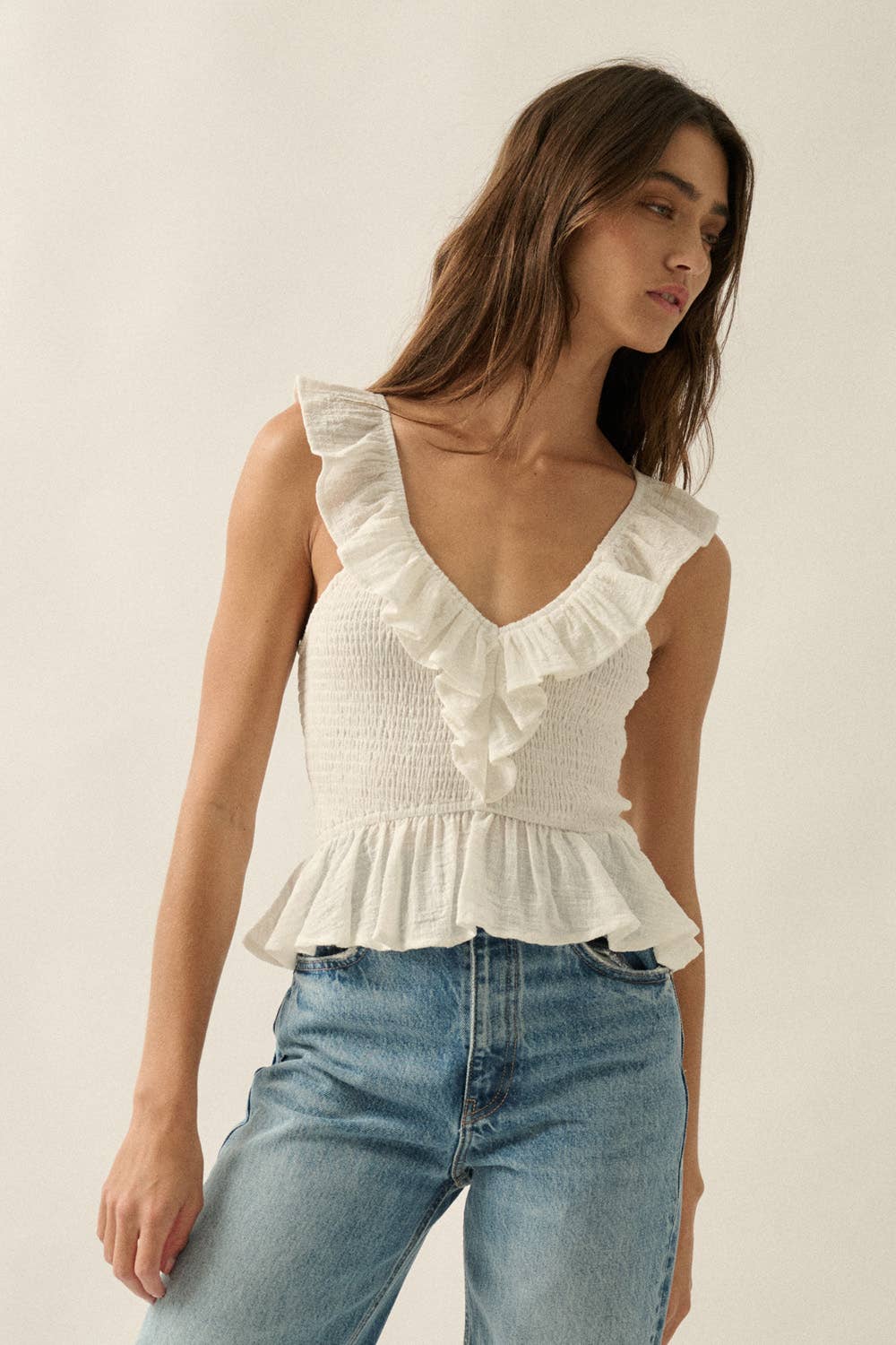 Sarah Smocked Ruffle Tank Top