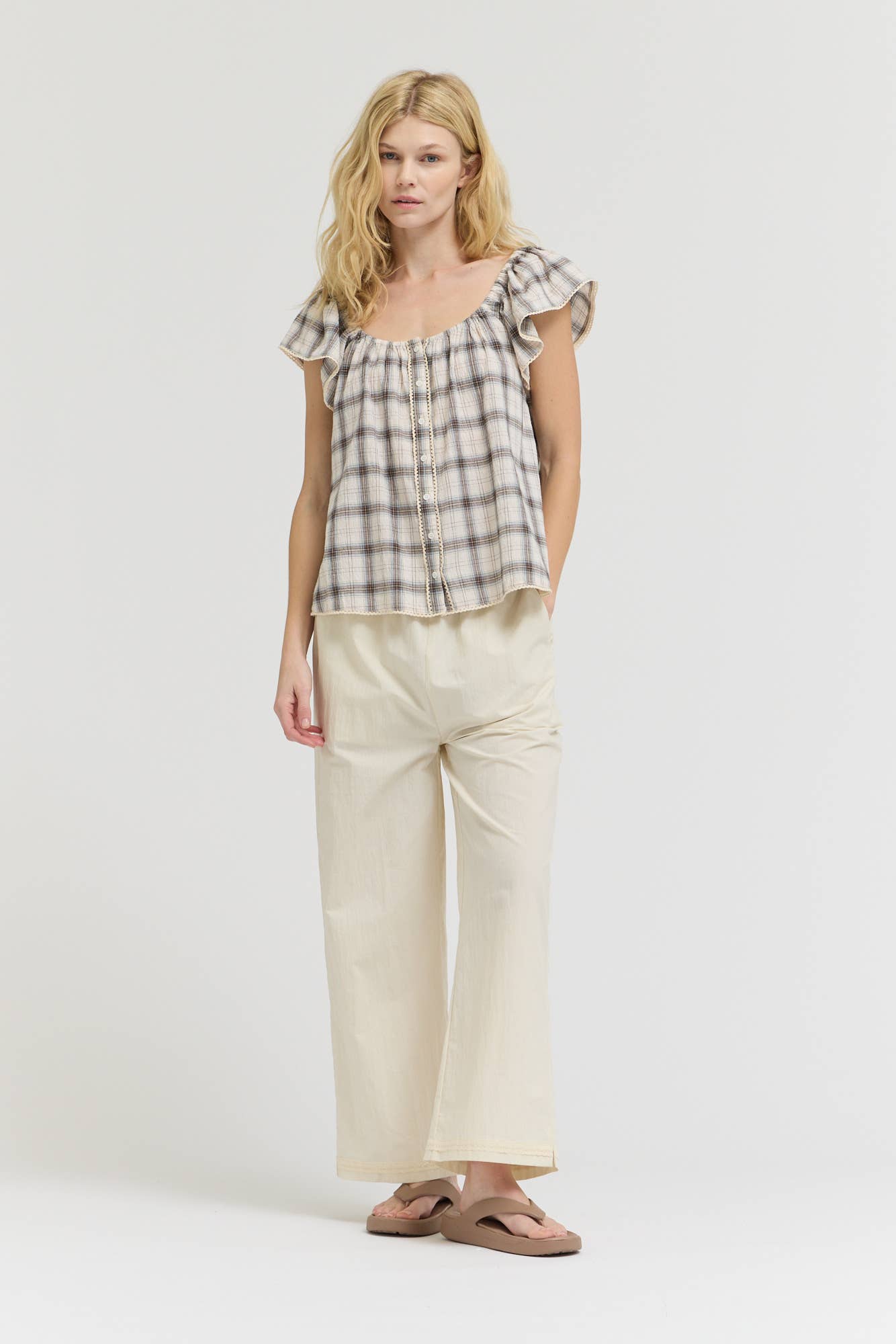 PLAID EYELET BLOUSE