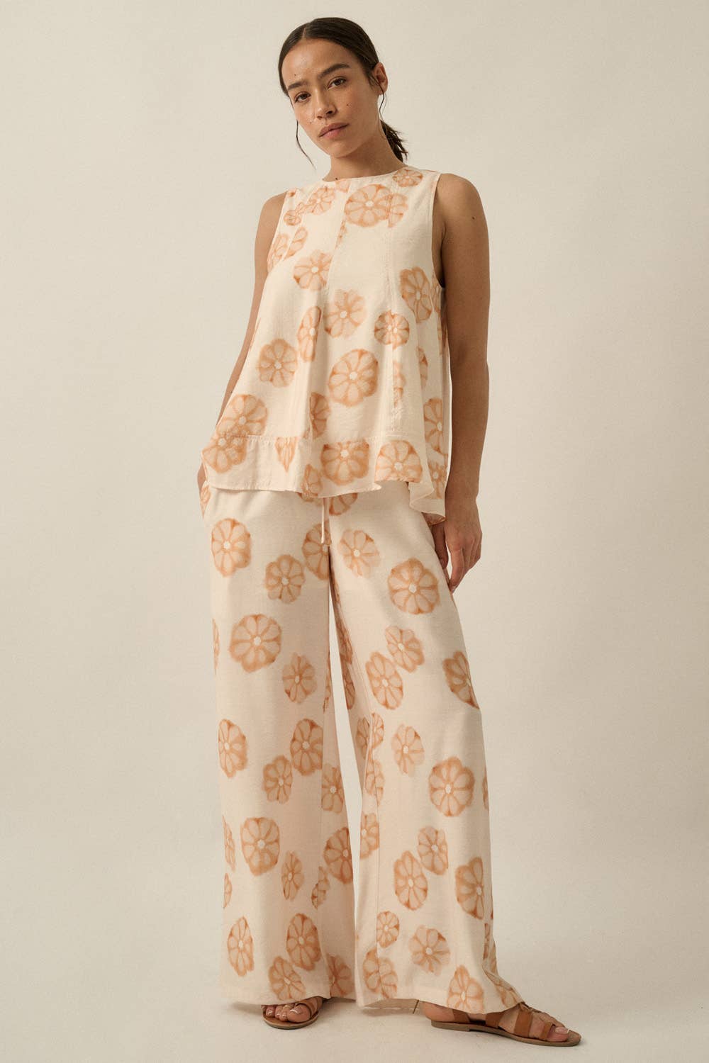 Floral-Print Sleeveless A-Line Tunic Top