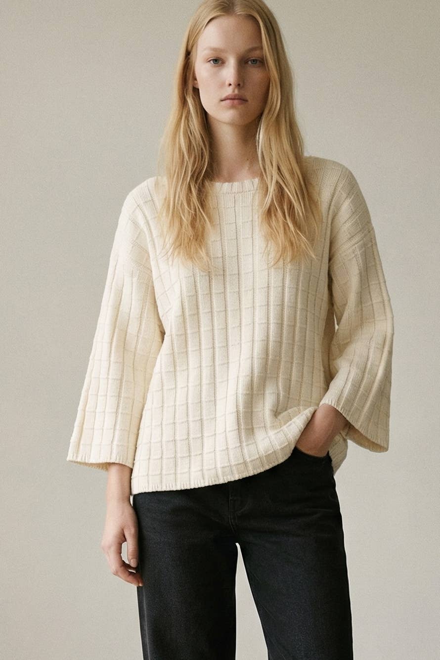 Billie Boat Neckline 3/4 Sleeve Sweater Top