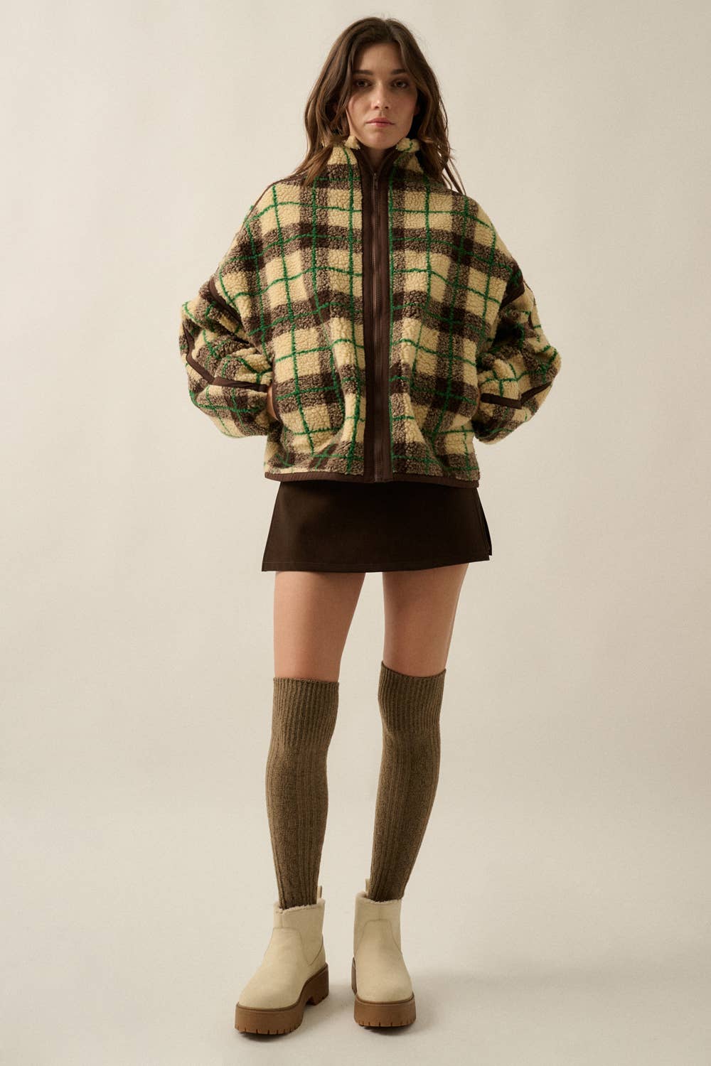 Max Plaid-Print Sherpa Jacket