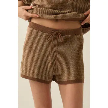 Sailor Striped Knit Wide-Leg Drawstring Sweater Shorts