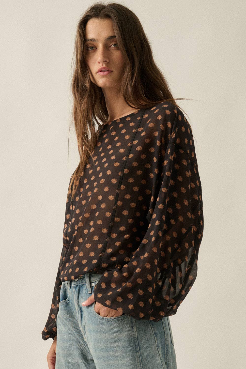 Floral Balloon-Sleeve Bodysuit