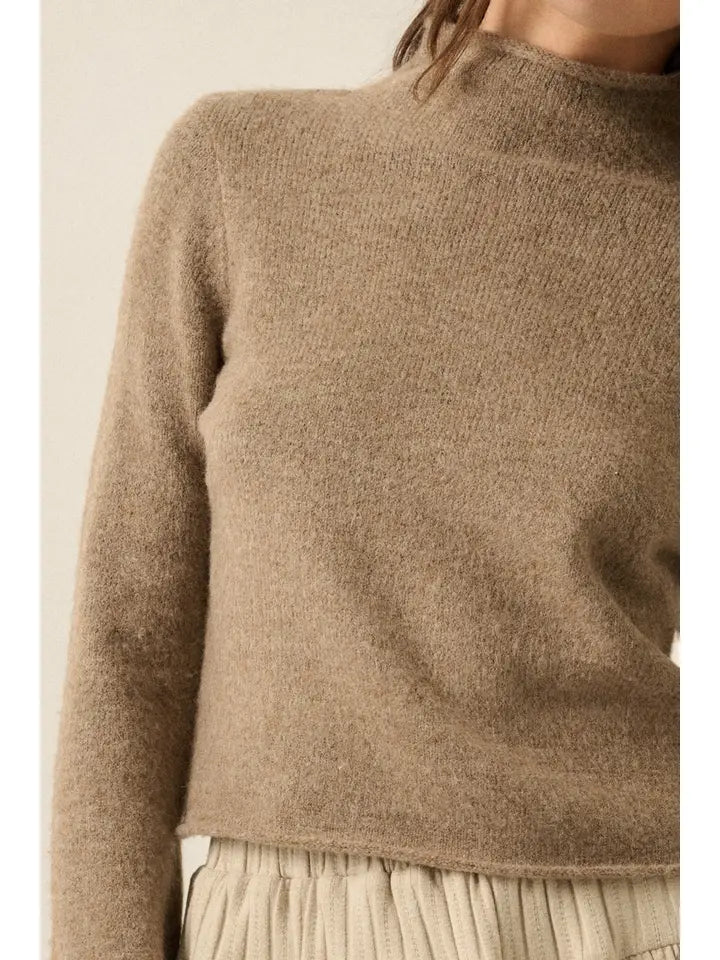 Bell-Sleeve Rolled-Edge Crop Sweater