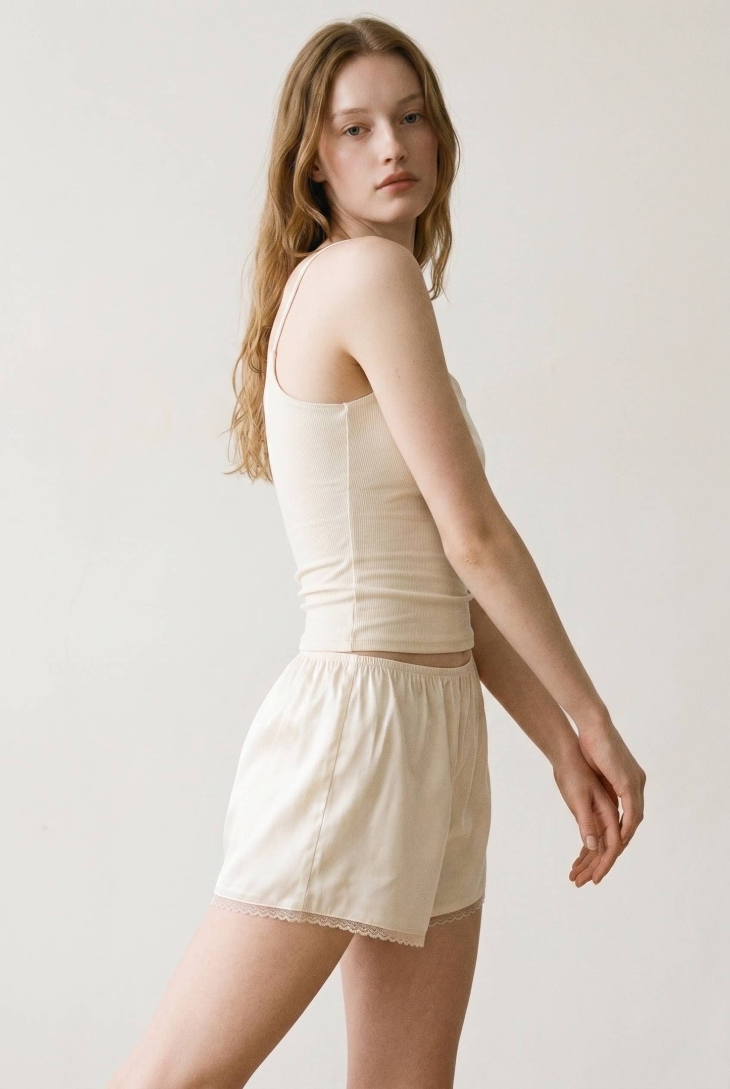 Satin Lace Trim Shorts