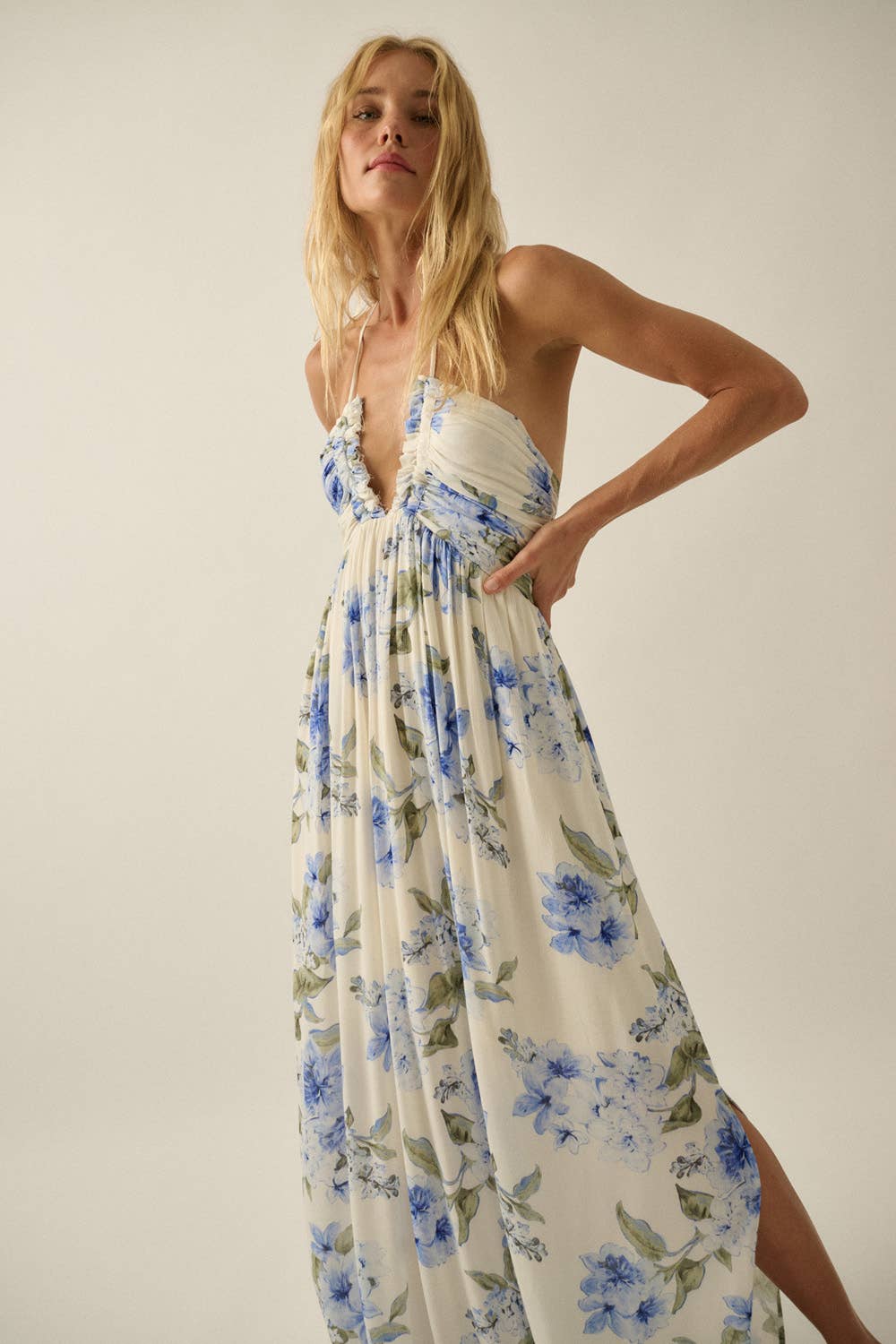 Alexa Floral-Print Crepe Halter Maxi Dress