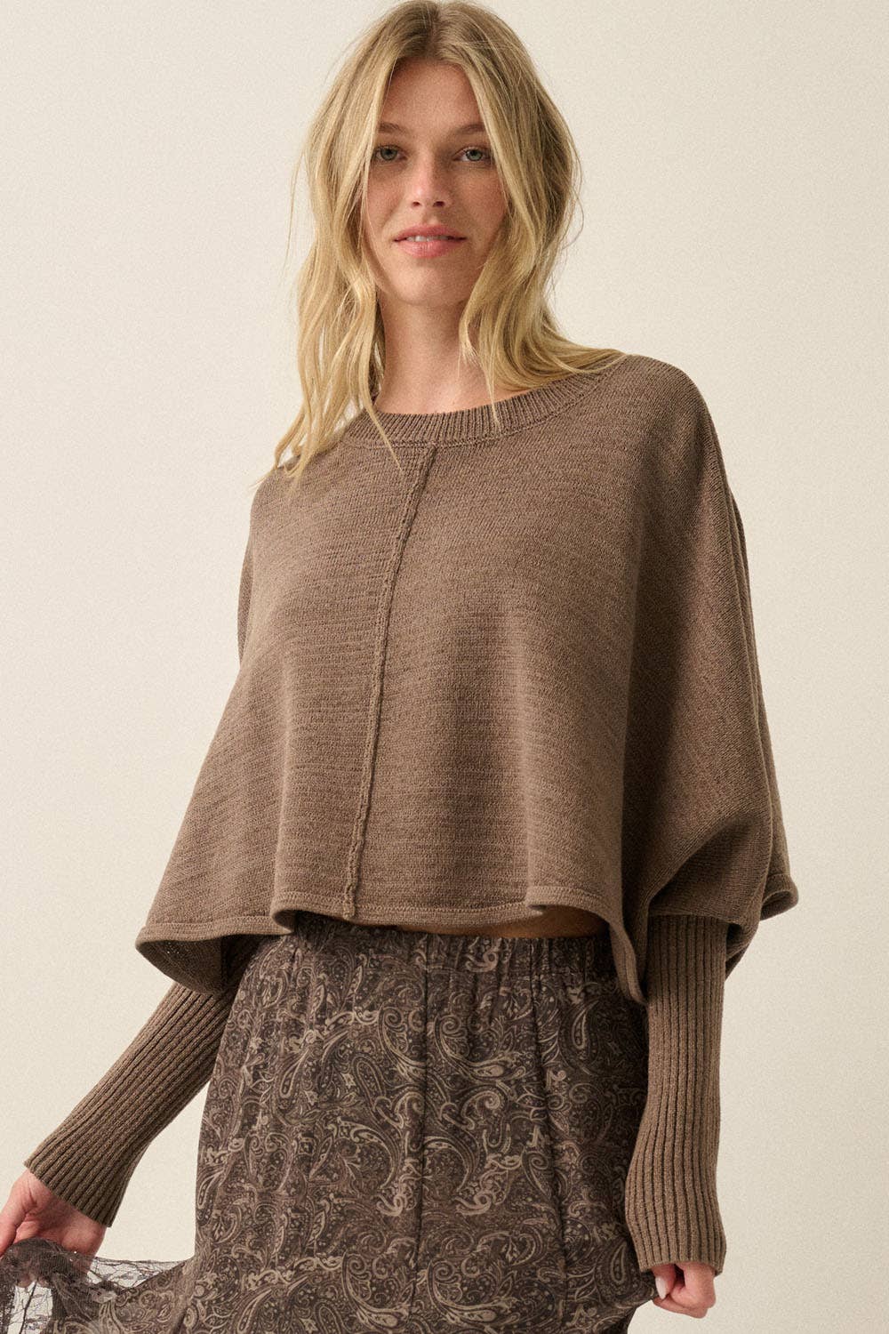 Dolman-Sleeve Cropped Sweater