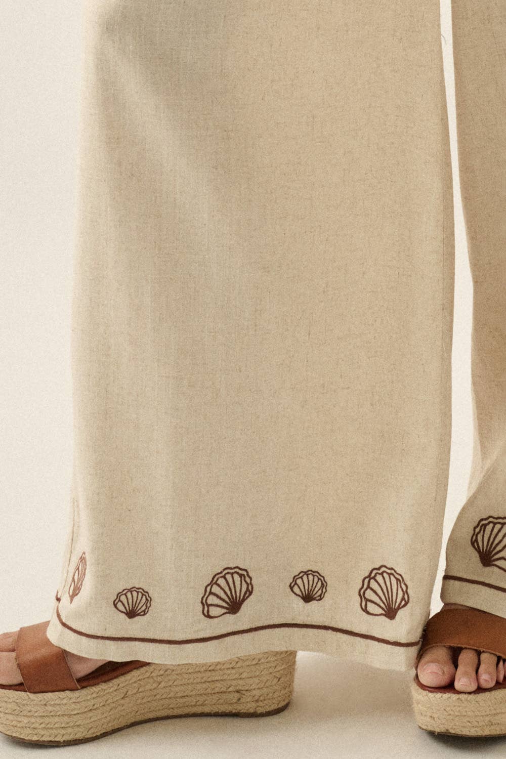 Shelly Seashell-Embroidered Wide-Leg Pants