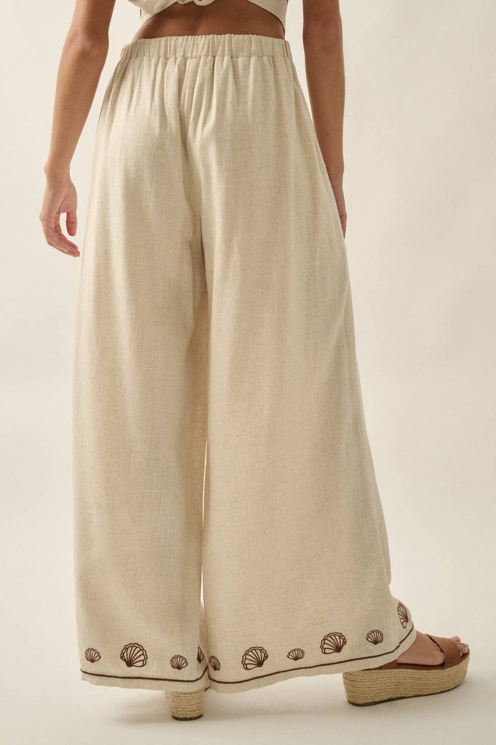 Shelly Seashell-Embroidered Wide-Leg Pants