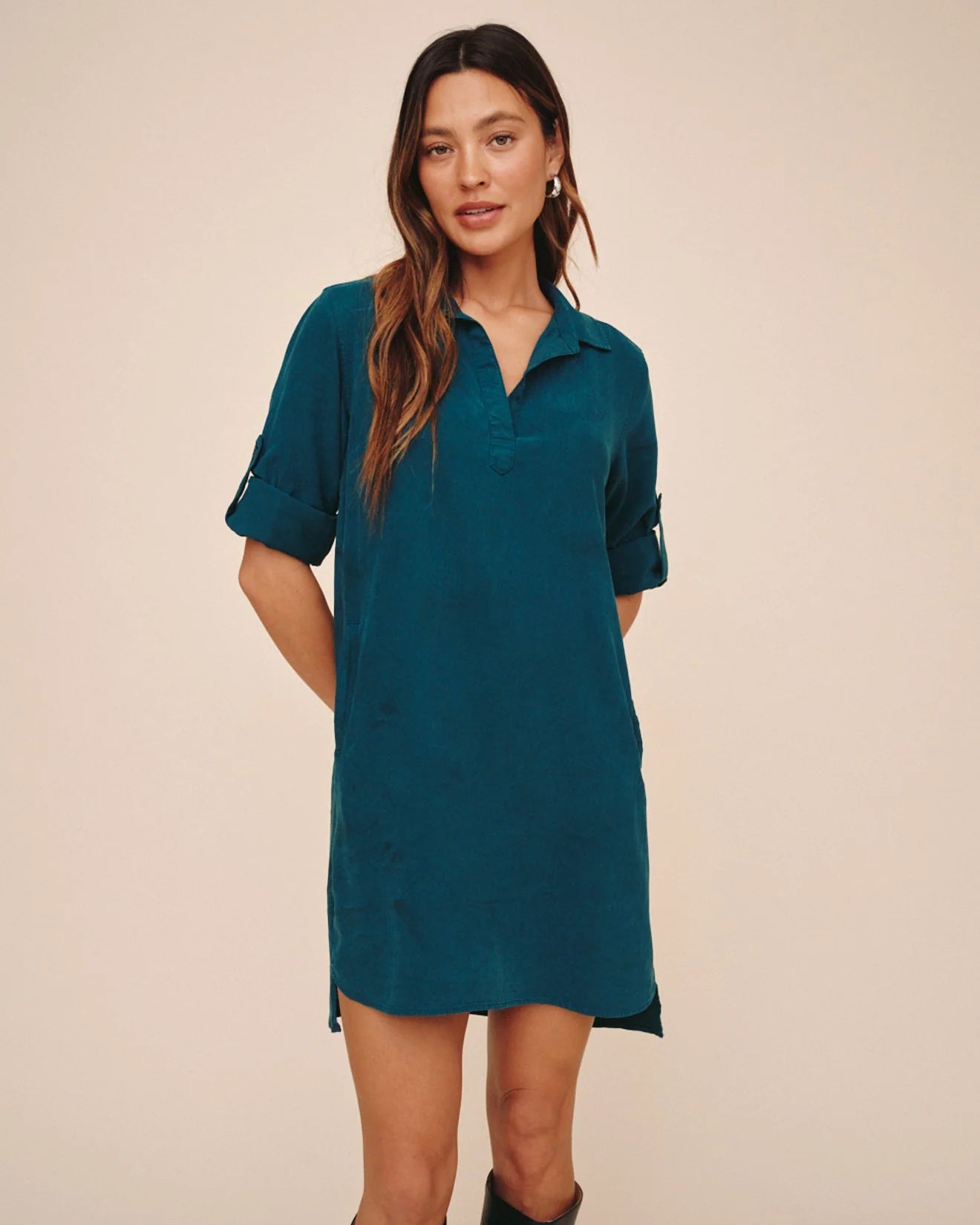 Bella Dahl A Line Rolled Tab Sleeve Dress