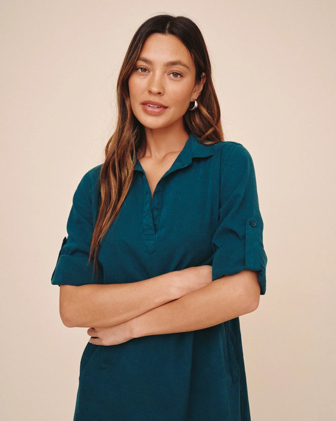 Bella Dahl A Line Rolled Tab Sleeve Dress