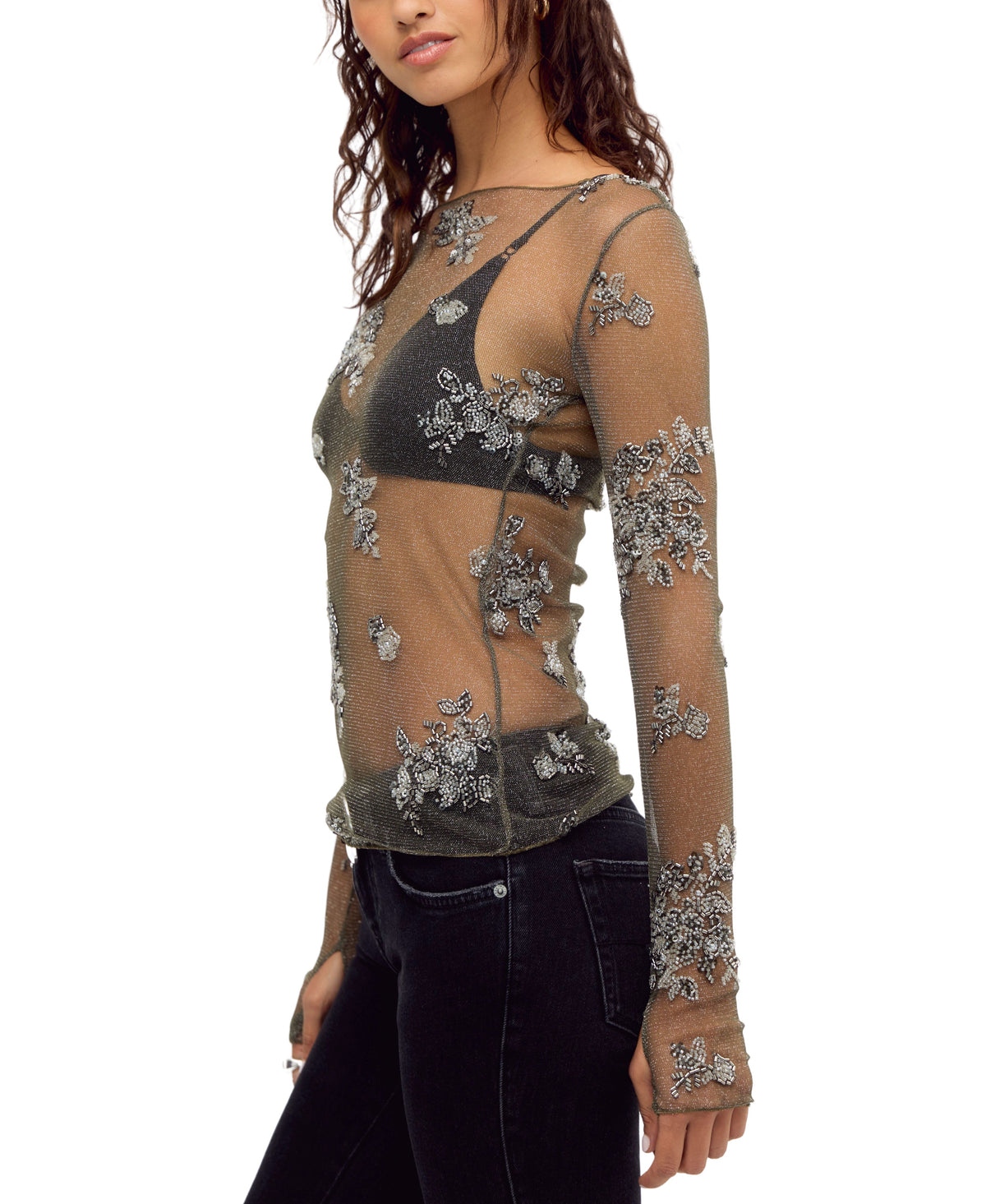 Free People Talk to Me Embellished Long Sleeve