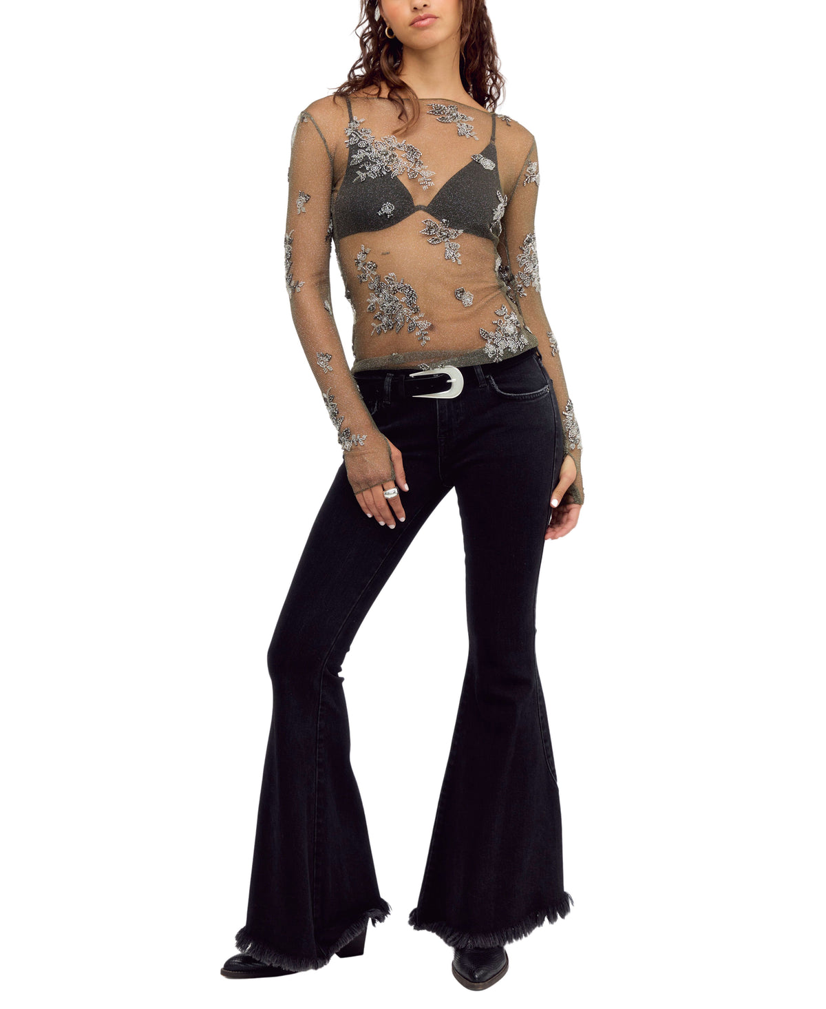 Free People Talk to Me Embellished Long Sleeve