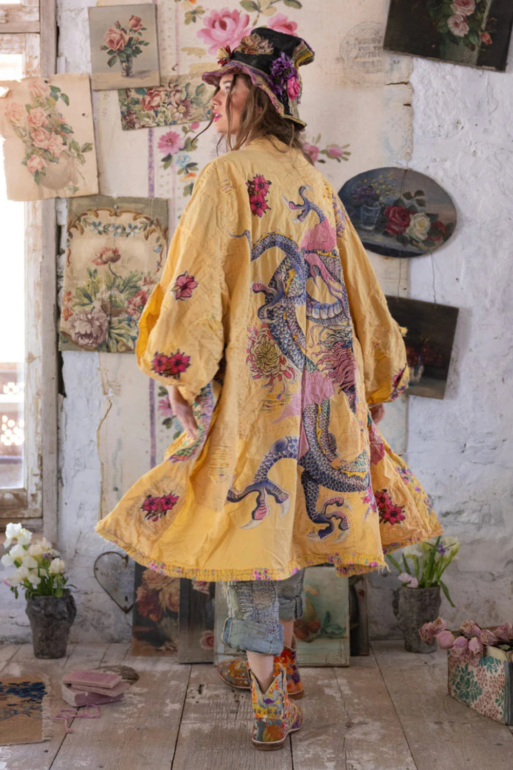 Magnolia Pearl Dragon Romani Kimono Bronze