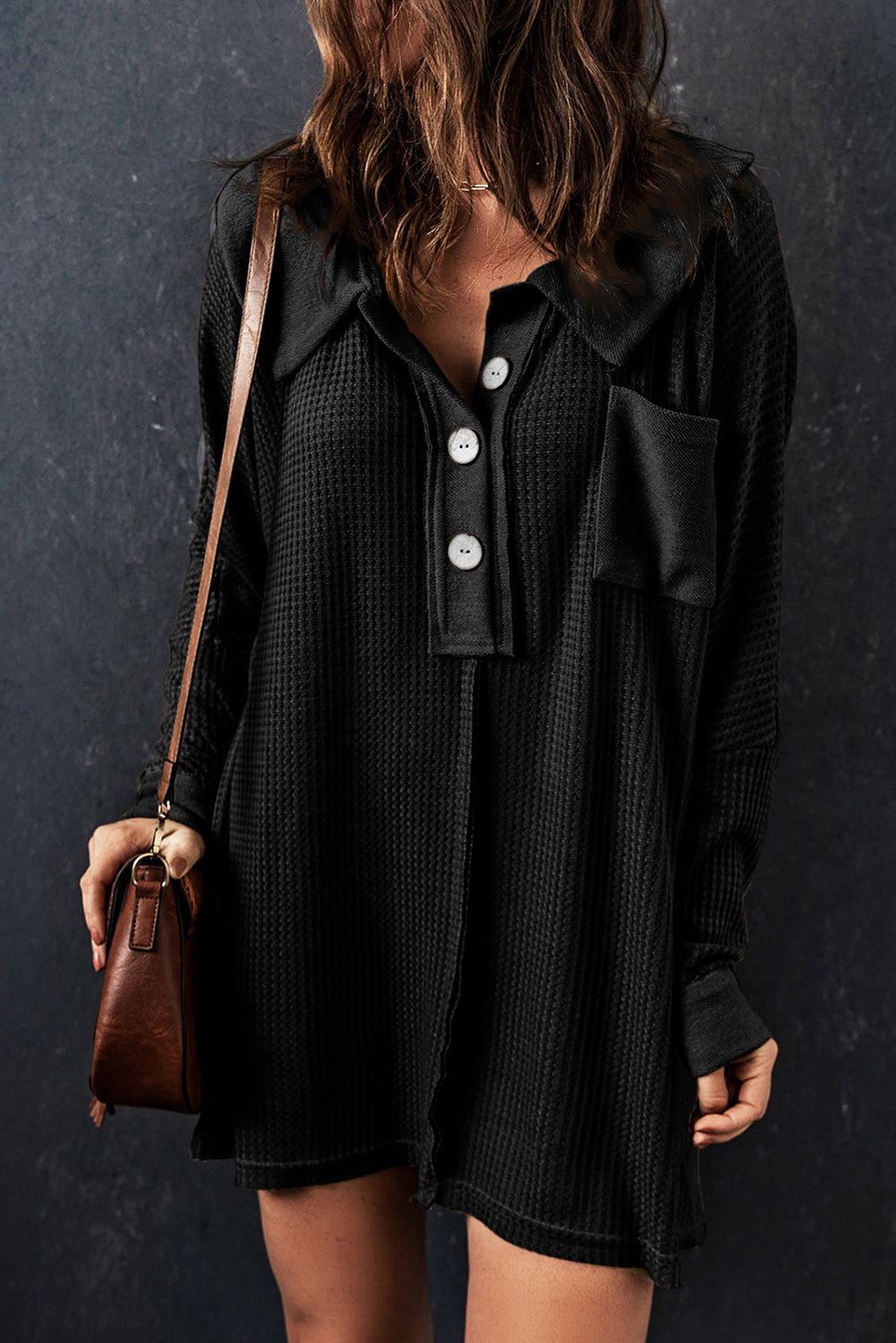 Wilders Waffle Knit Buttoned Long Sleeve Top