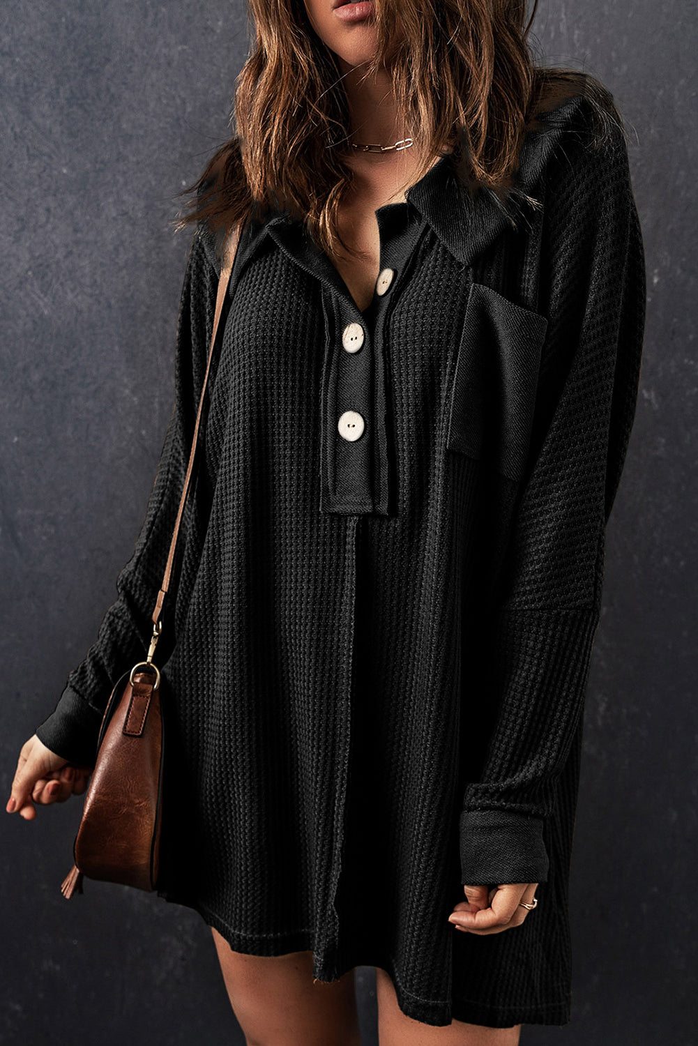 Wilders Waffle Knit Buttoned Long Sleeve Top