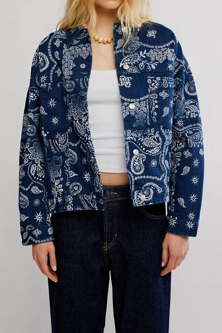 Free People Opal Swing Printed Denim Jacket