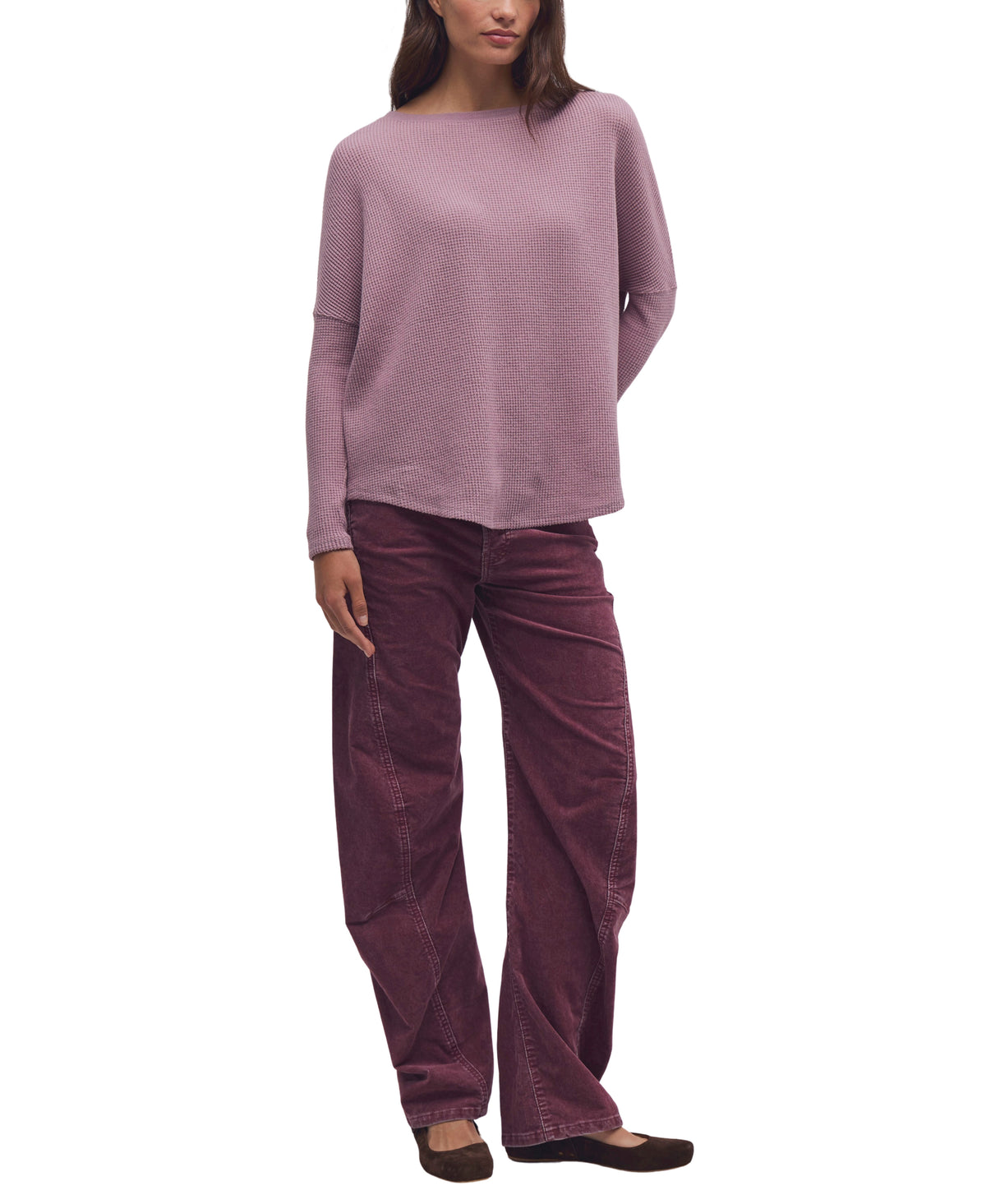 Free People Latte Blues Thermal Solid Knit Top