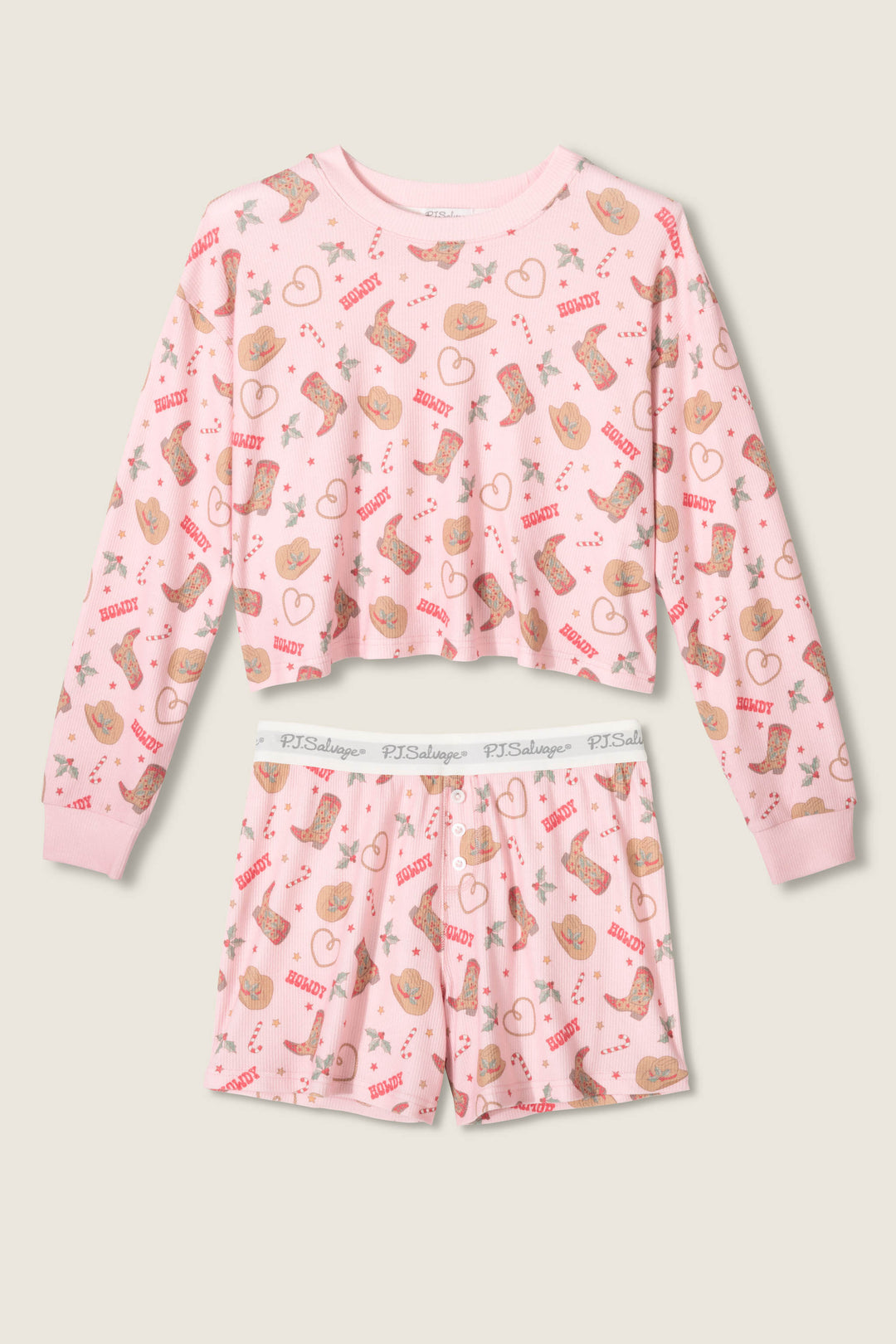 PJ Salvage Boyfriend Boxer Western Holiday Print Shorts Set