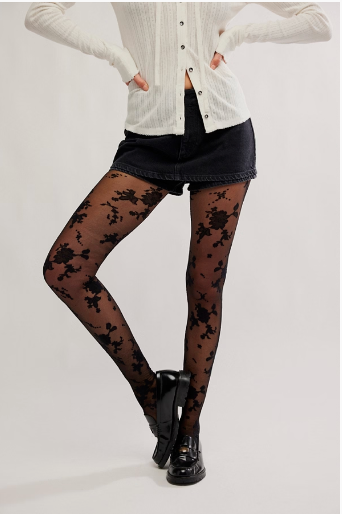 Free People Flocked Floral Tights