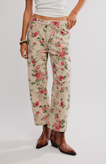 Free People Deep Trance Printed Boyfriend Jean