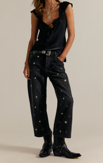 Free People Deep trance Shine Embroidered Pants