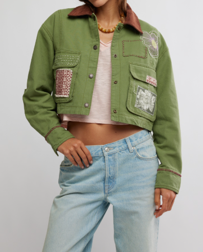 Free People Martha Workwear Appliques Jacket