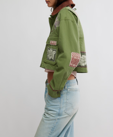 Free People Martha Workwear Appliques Jacket