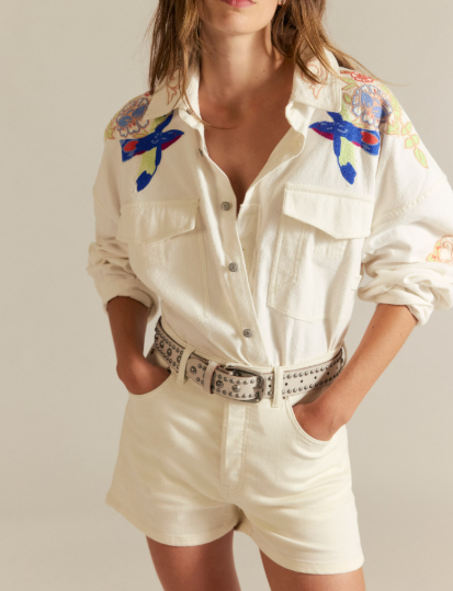 Free People Take Flight Emb Shirt