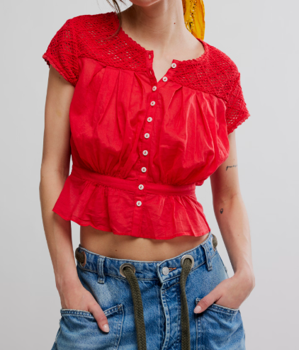 Free People Gemma Embroidered Top