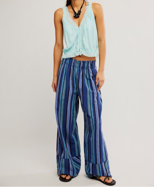 Free People Day's End Cotton-Linen Striped Pull-On Pants